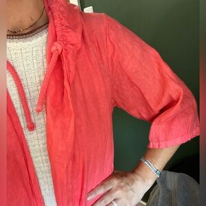 Made in Italy linen hooded maxi open jacket. Size L-XL